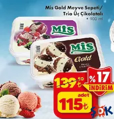 MİS GOLD MEYVE SEPETİ/TRİA ÜÇ ÇİKOLATALI DONDURMA 900 ML
